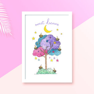 Sweet Dreams Watercolor Sleeping Birds Poster