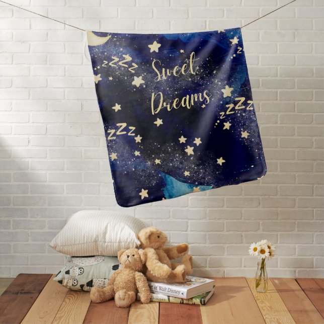 Sweet Dreams with Moon and Stars Baby Blanket (In Situ)