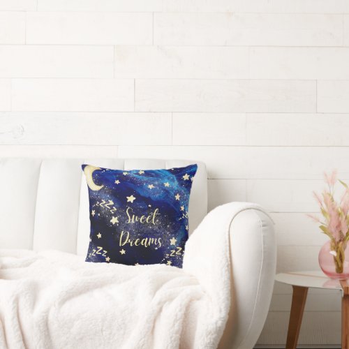 Sweet Dreams with Moon and Stars Throw Pillow