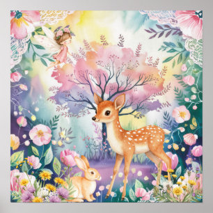 Sweet Dreams Woodland Deer & Rabbits Nursery Poster