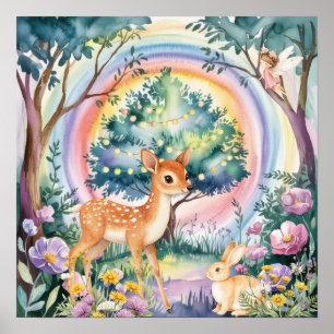 Sweet Dreams Woodland Deer & Rabbits Nursery Poster