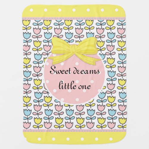 Sweet Dreams Yellow Pink Baby Shower Receiving Blanket