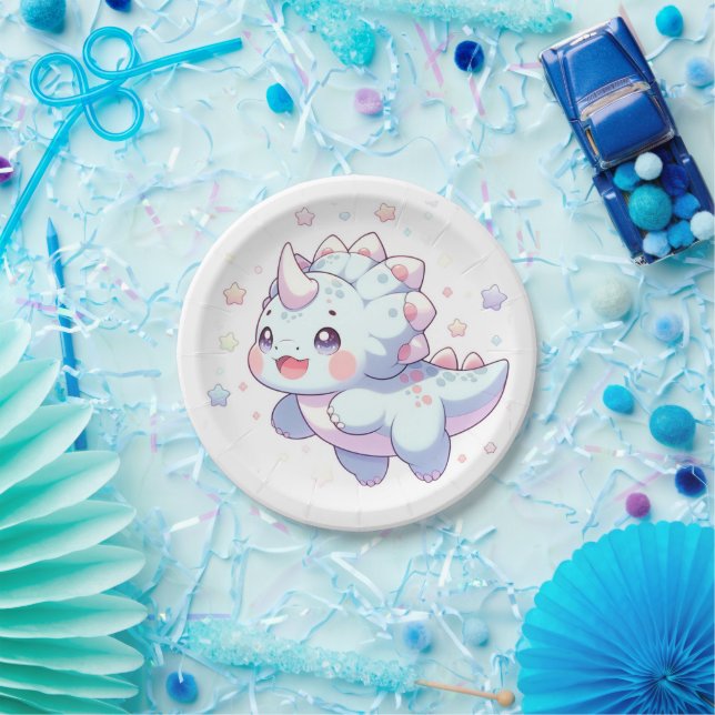 Sweet Dreamy Dinosaur Baby Shower Paper Plates (Party)