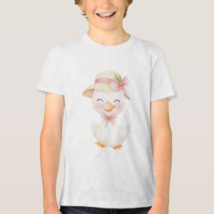 Sweet Duckling Illustration with Straw Hat Tri-Blend Shirt