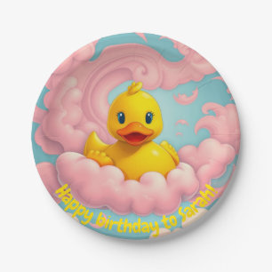 Sweet Duckling on Pink Clouds Birthday Plate