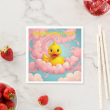 Sweet Duckling on Pink Clouds Party Napkins