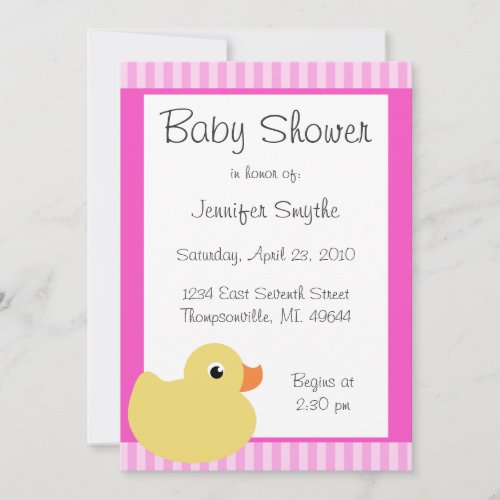 Sweet Ducky Pink Baby Shower Invitations