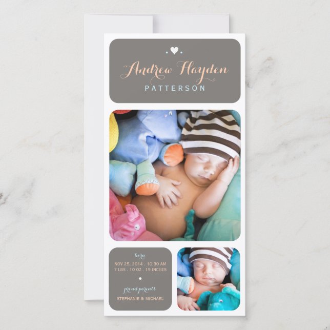 Sweet Duet Photo Baby Boy Birth Announcement (Front)