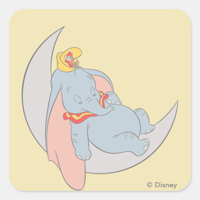 Sweet Dumbo and Timothy Sleeping Square Sticker (Front)