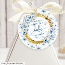 Sweet Dusty Blue Gold Baby Shower Favor Tags