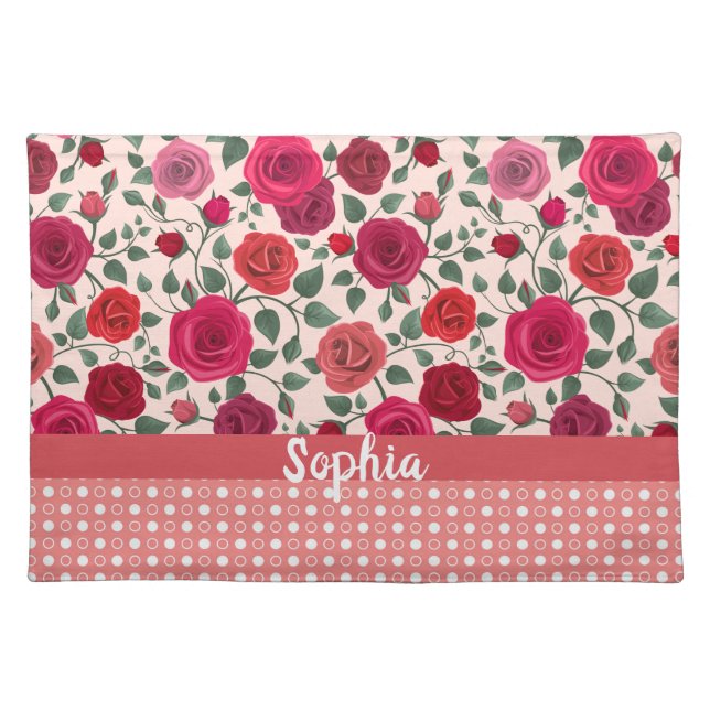 Sweet Dusty Pink Roses  Personalized Cloth Placemat (Front)