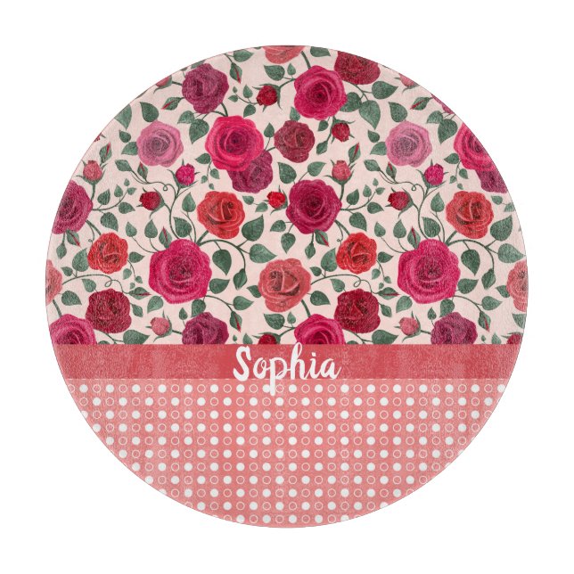 Sweet Dusty Pink Roses  Personalized  Cutting Board (Front)