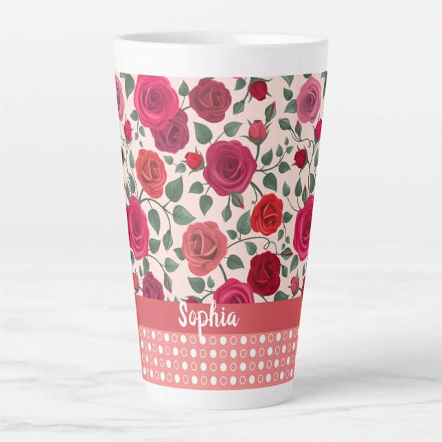 Sweet Dusty Pink Roses  Personalized Latte Mug (Front)