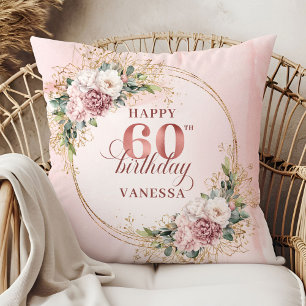 Sweet Dusty Pink Watercolor Gift 60th birthday  Throw Pillow