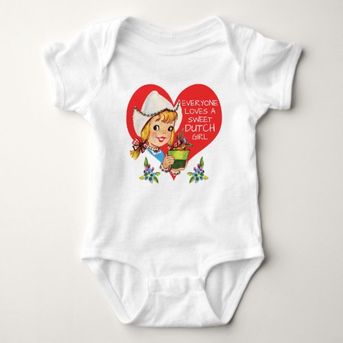 Sweet Dutch Girl Vintage Tulips Meisje  Heart Baby Bodysuit