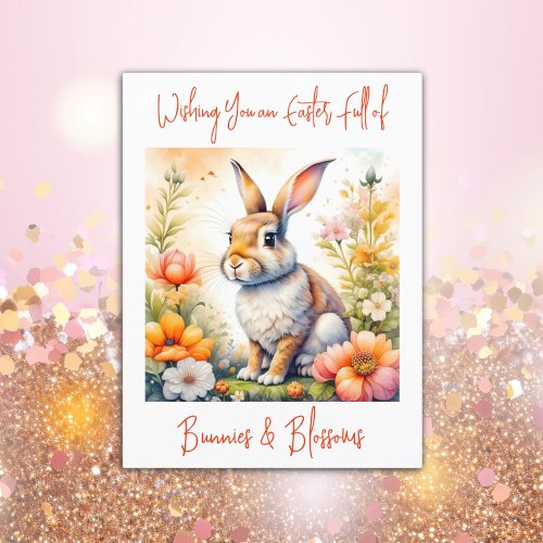 Sweet Easter Blessings Vintage Bunny Rabbit  Postcard