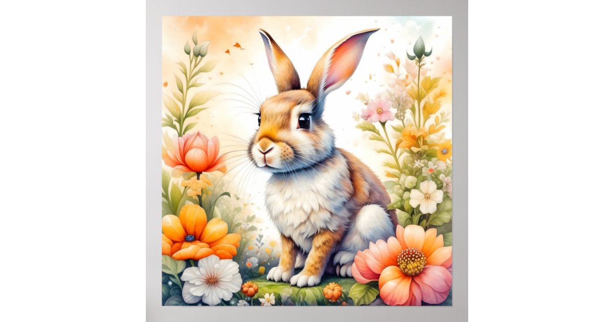 June 1 Rabbit Rabbit Rabbit Blessibg Pic Sweet Easter Blessings Vintage Bunny Rabbit Poster | Zazzle