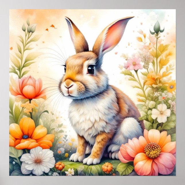 Sweet Easter Blessings Vintage Bunny Rabbit  Poster (Front)