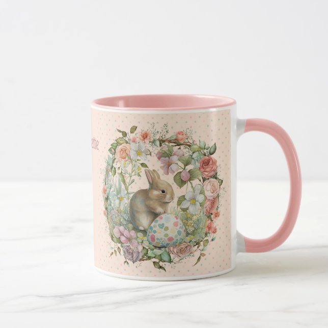 Sweet Easter Bunny in Spring Flowers Add Name Mug (Right)