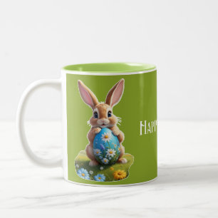 Sweet Easter Bunny with Easter Egg -  Two-Tone Coffee Mug