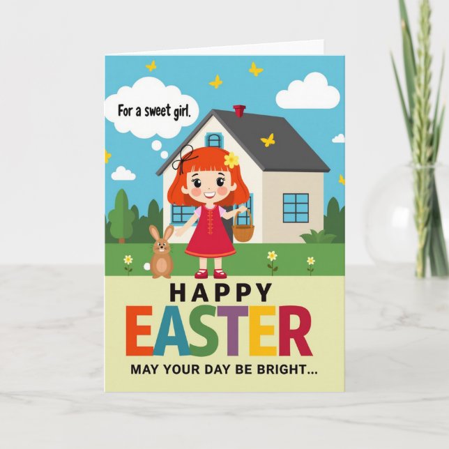 Sweet Easter Girl Greeting Card (Front)