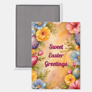 ~ SWEET EASTER GREETINGS ~ Eggs Flowers ~ Magnet