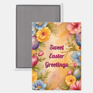 ~ SWEET EASTER GREETINGS ~ Eggs Flowers ~ Magnet