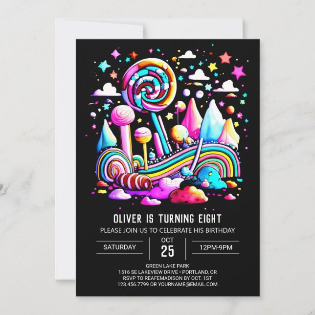 Sweet Editable Candy Wonderland Birthday Invitation (Front)