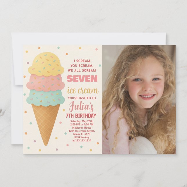 Sweet Editable Ice Cream Birthday Invitation (Front)