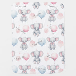 Sweet Editable Name Baby Elephant Pattern Blanket