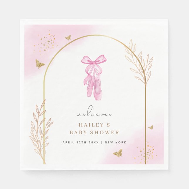 Sweet Elegant Arch Ballerina Welcome Baby Shower  Napkins (Front)
