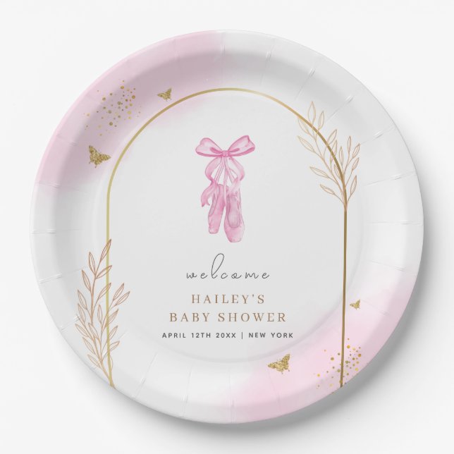 Sweet Elegant Arch Ballerina Welcome Baby Shower  Paper Plates (Front)