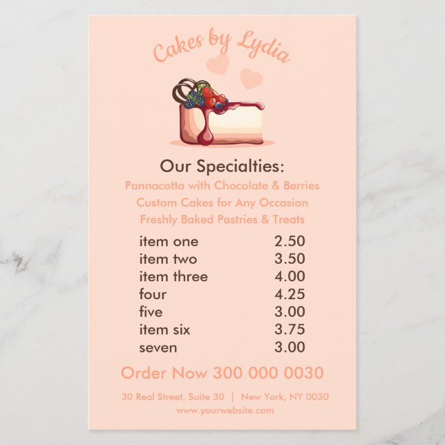 Sweet & Elegant Custom Dessert Menu Flyer (Front)