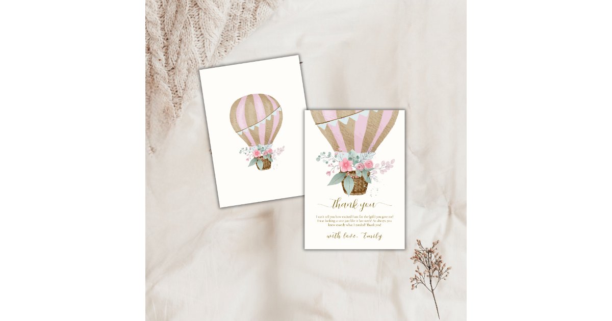 Sweet Elegant Floral Hot Air Balloon Baby Shower Thank You Card | Zazzle