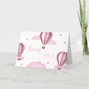 Sweet Elegant Hot Air Balloon Girl Baby Shower Letterpress Thank You Card