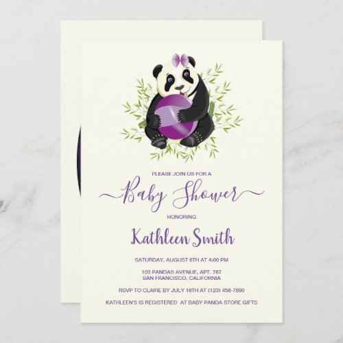 Sweet Elegant Panda Girly Lavender Baby Shower  Invitation