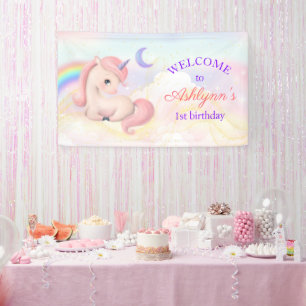 Sweet Elegant Pink Unicorn Rainbow Birthday Banner