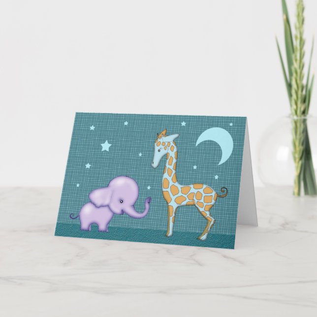 Sweet Elephant and Giraffe Greeting Card (Front)