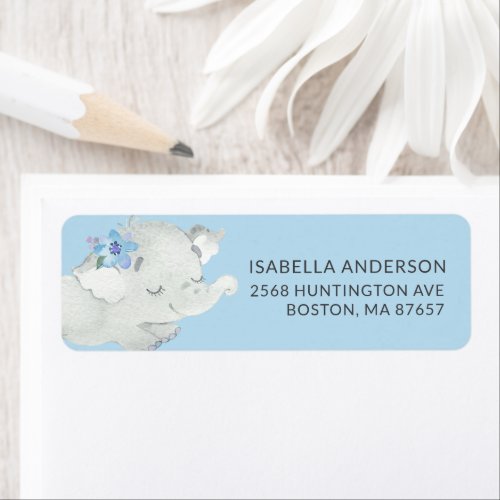 Sweet Elephant Baby Shower Address Label