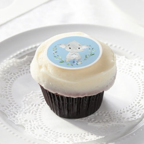 Sweet Elephant Baby Shower Cupcake Frosting Round