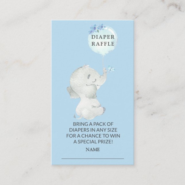 Sweet Elephant Baby Shower Diaper Raffle Ticket Enclosure Card (Front)