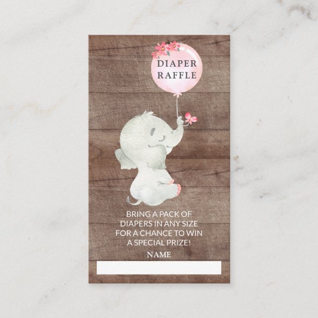 Sweet Elephant Baby Shower Diaper Raffle Ticket Enclosure Card (Front)