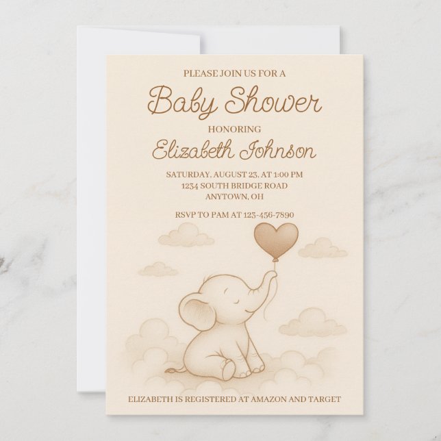 Sweet Elephant Baby Shower Invitation (Front)
