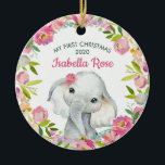 Sweet Elephant Baby's First Christmas Ornament<br><div class="desc">Baby's first Christmas ornament features a sweet little watercolor elephant with a pretty watercolor floral wreath. Personalize with your baby name and date. A cute keepsake gift for baby's 1st Christmas.</div>
