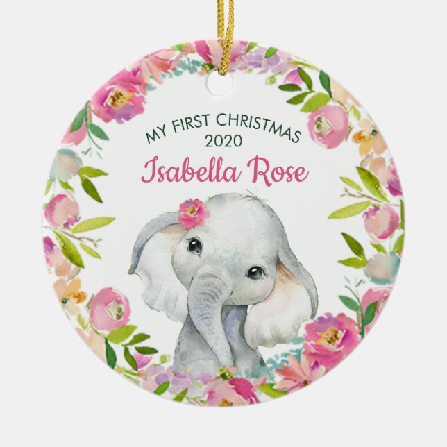 Sweet Elephant Baby's First Christmas Ornament (Front)