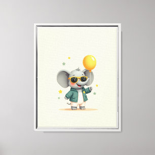 Sweet Elephant Balloon Framed Nursery Art Canvas Print