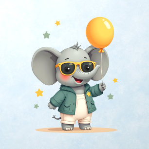 Sweet Elephant Balloon Whimsical Nursery Art Wall Decal