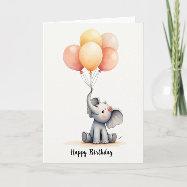 Sweet Elephant Balloons Card (Front)