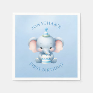 Sweet Elephant Blue Birthday Napkins