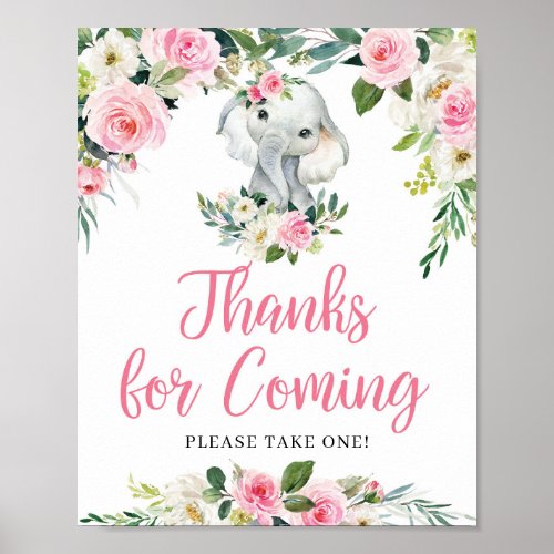Sweet Elephant blush pink floral thank for coming Poster